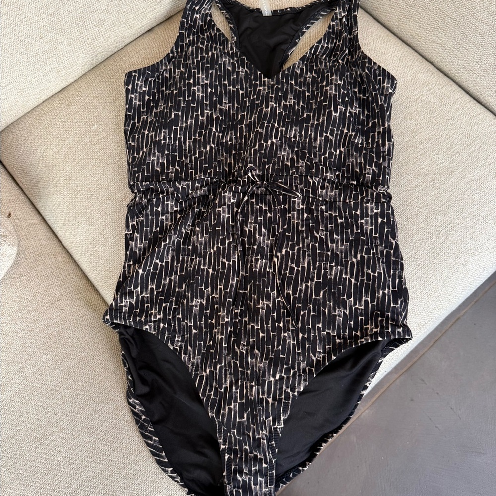 NEW Garnet Hill Active-Tie Waist One-Piece Swimsuit, Size 14